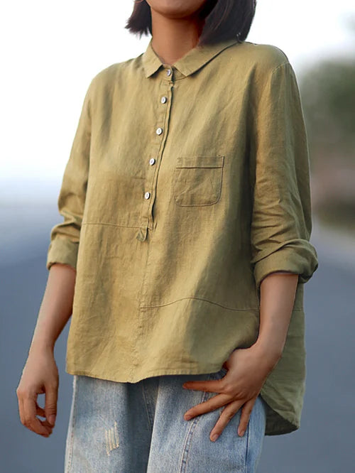Katrina– Long-Sleeve Button-Up Shirt with Front Pocket